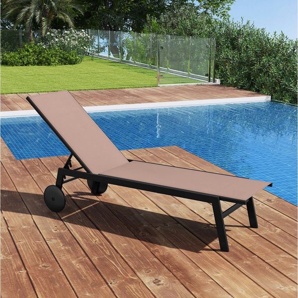 COSTWAY Gartenliege, 1 St, Liegestuhl mit Rollen, 6-stufig verstellbar
