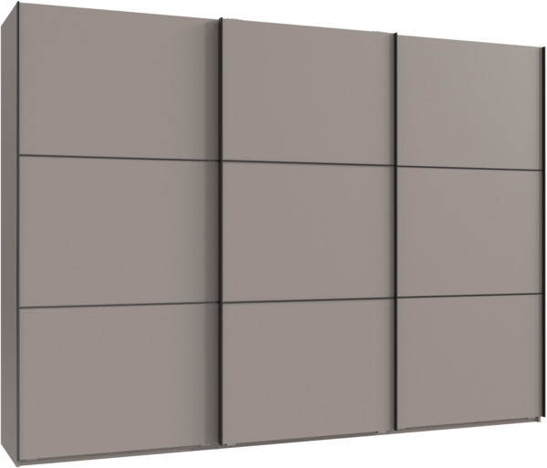 Schwebetürenschrank Kleiderschrank 3-türig 300 cm modern Vollausstatt. Sand Grau