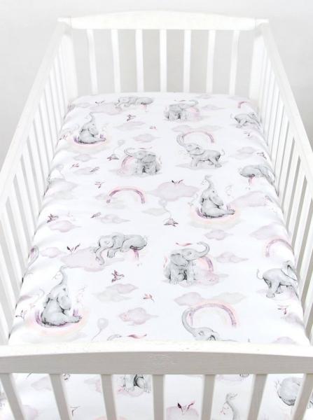 BabyLux Spannbettlaken SPANNBETTLAKEN 70x140 Spannbetttuch Baumwolle Kinder Baby Babybett, 125. Elefanten Rosa