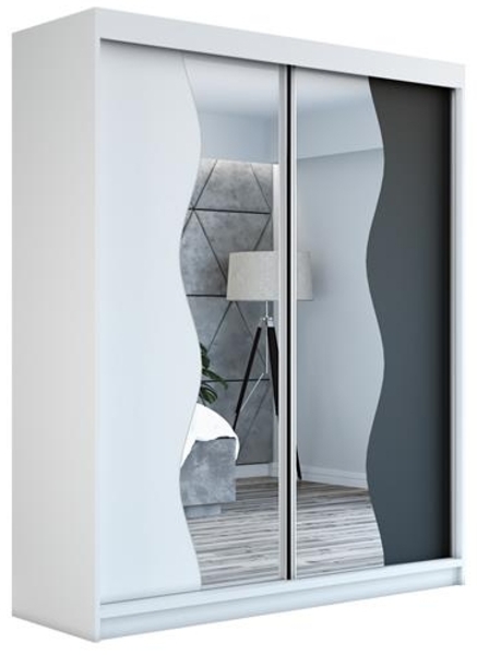 Schwebetürenschrank RIMA 2-türig Schrank 160 cm (mit Spiegel) Farbe: Weiß , schwarz