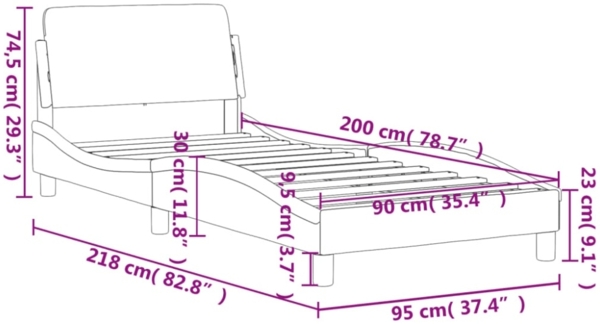 vidaXL Bettgestell mit Kopfteil "Dover" Schwarz 90x200 cm Stoff 373107 Bild 3