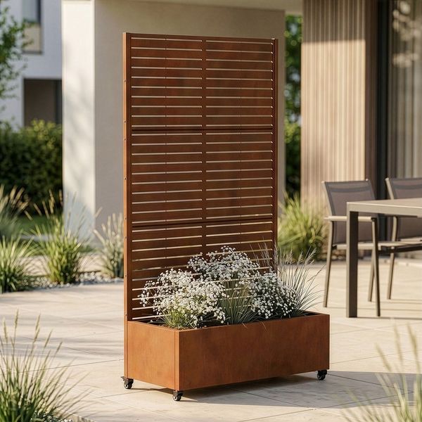 casa. pro Blumenkasten, »Nodepp« mit Sichtschutz 4 Rollen 190 x 82 x 38 cm Stahl Edelrost