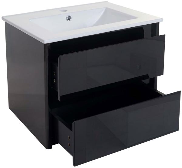 Waschbecken + Unterschrank HWC-B19, Waschbecken Waschtisch Badezimmer, hochglanz 50x60cm ~ schwarz