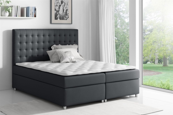 Boxspringbett CARIN Polyesterstoff Schwarz 200x200 cm