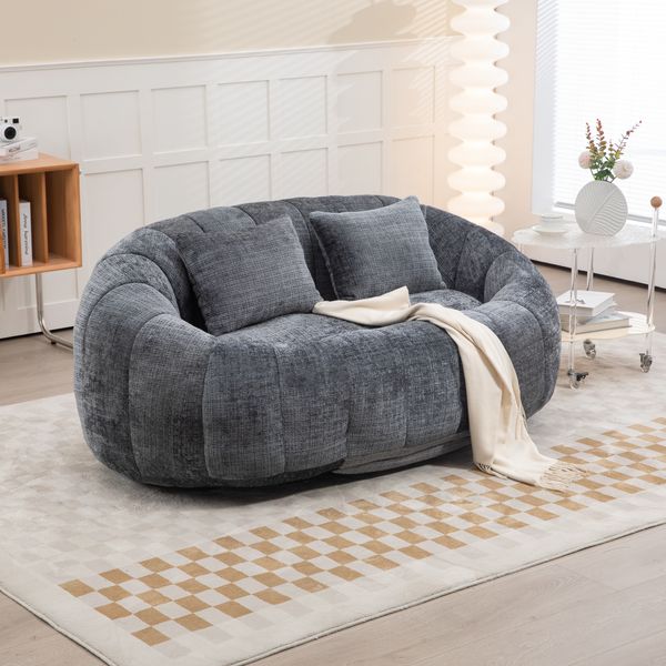 Bean Bag Sofa Lazy Sofa 145×95×63 cm aus Chenille in Grau,Bequemer Lounge Stuhl für Erwachsene und Kinder