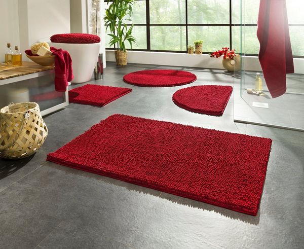 KiNZLER Badematte Chenille, Badvorleger, Badezimmer Teppich, Höhe 18 mm, rutschhemmend beschichtet, fußbodenheizungsgeeignet, Polyester, rechteckig, Badteppich, Uni Farben, weich, als rechteckig & halbrund erhältlich