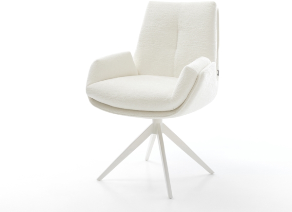 Drehstuhl Clea-Flex Bouclé Soft Beige Kreuzgestell breit Weiß 360° drehbar Wippfunktion