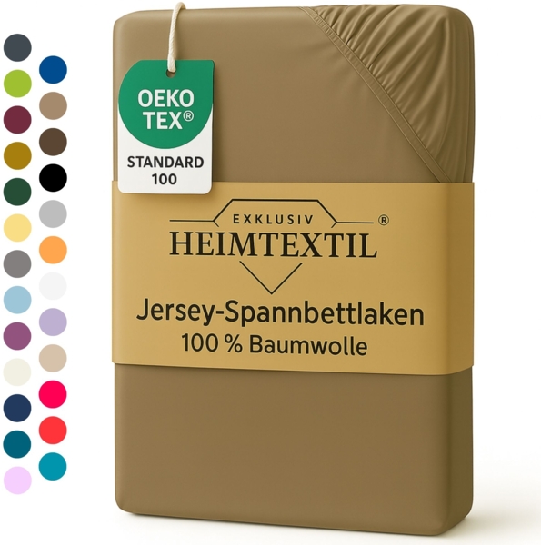 EXKLUSIV HEIMTEXTIL Marke Jersey Spannbettlaken 100 x 200 cm Sand 100% Baumwolle Öko - Tex Zertifiziert Bed-Sheet Bettlaken Spannbetttuch Topper Leinentuch
