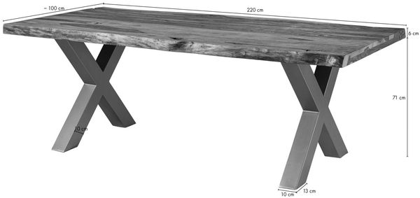 Baumtisch Sheesham 220x100x77 natur gebeizt / X-Beine anthrazit glänzend FREEFORM 5 Bild 7