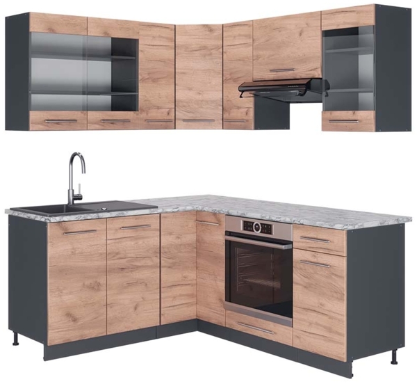 Eckküche Fame-Line Goldkraft Eiche/Anthrazit 190 x 60 cm , AP Marmor Vicco