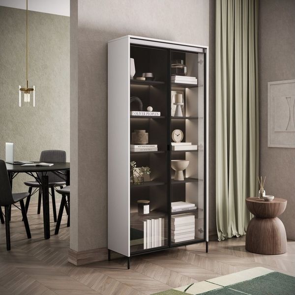 Compleo Standvitrine Vitrinenschränke FLORE (mit 2Türen) Gehärtetes Glas