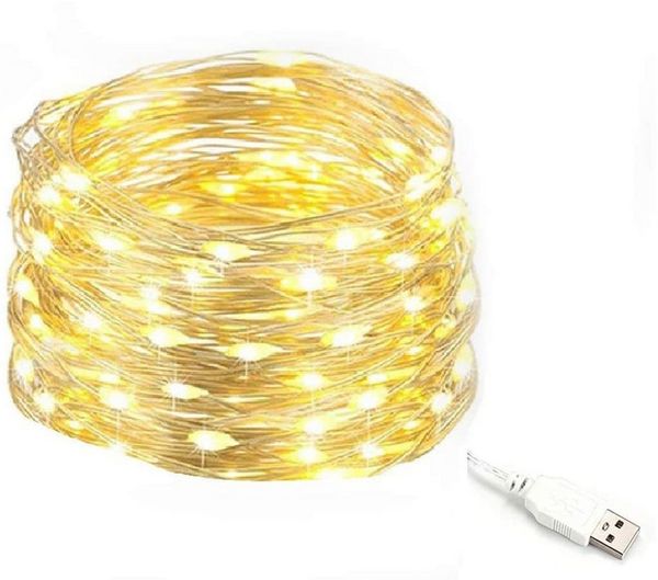 Salcar LED-Lichterkette 10m LED Lichterkette Outdoor Indoor USB Kupferdraht Weihnachtsdeko, Warmweiß