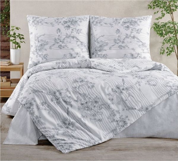 ZIRVEHOME Bettwäsche Baumwolle Bettbezug weiß mit grau Florales Muster Melody, Renforce, 3 teilig, 200x200 Baumwolle Bettbezug weiß Grau Florales Muster
