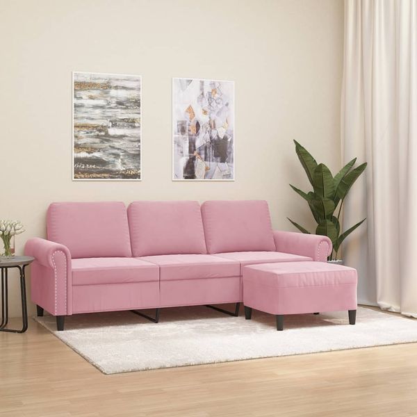 vidaXL 3-Sitzer-Sofa mit Hocker Rosa 180 cm Samt 3201218