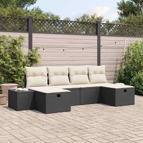 vidaXL Gartensofa-set mit Kissen mit Speicher 6 pcs Poly-Rattan 3360748