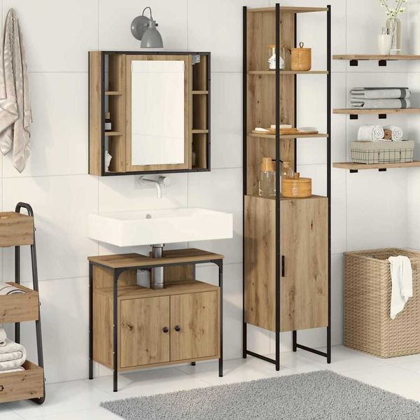vidaXL Badezimmermöbel-Set mit Regal 3 pcs Artisan-Eiche Holzwerkstoff 3334394