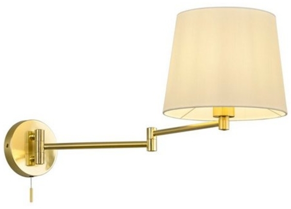 Schwenkbare LED Wandleuchte mit Stoffschirm Weiß & Gelenkarm Messing Bild 4