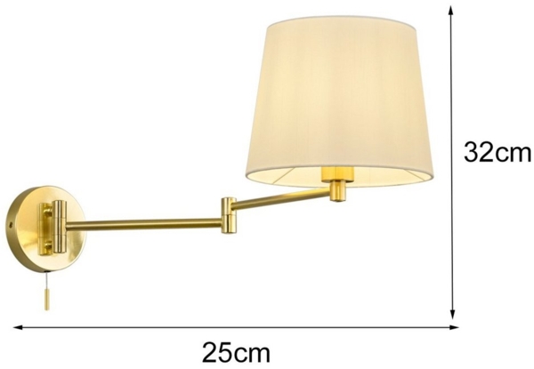 Schwenkbare LED Wandleuchte mit Stoffschirm Weiß & Gelenkarm Messing Bild 2