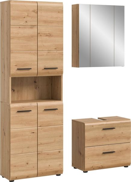 welltime Badmöbel-Set FLORENZ, 3-teilige Badkombination, hochwertige MDF-Front, (Set, 3-St, best. aus: 1 Hochschrank, 1 Waschbeckenunterschrank, 1 Spiegelschrank), Bad-Kombination, Bad-Möbel, Badezimmer, Kombination, Kombi