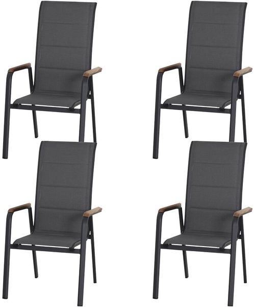 SIENA GARDEN Tesoro HB Stapelsessel 4er-Set Alu, Textil, Teak FSC 100 %