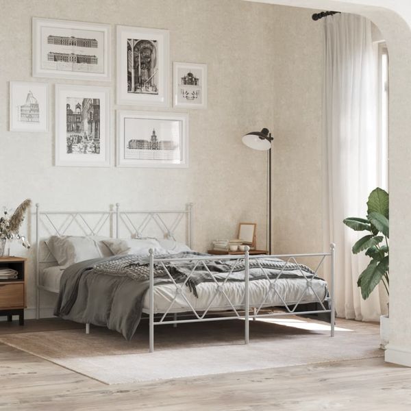 vidaXL Bettgestell mit Kopf- und Fußteil Metall Weiß 137x190 cm 376568