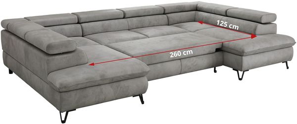 MKS Möbel 'Pablo U-Form' Wohnlandschaft mit Bettkasten, Hellgrau, Samt, T25 Topper Bild 8