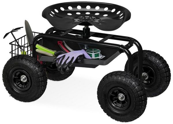 relaxdays Rollsitz Fahrbarer Gartensitz mit Stauraum, schwarz