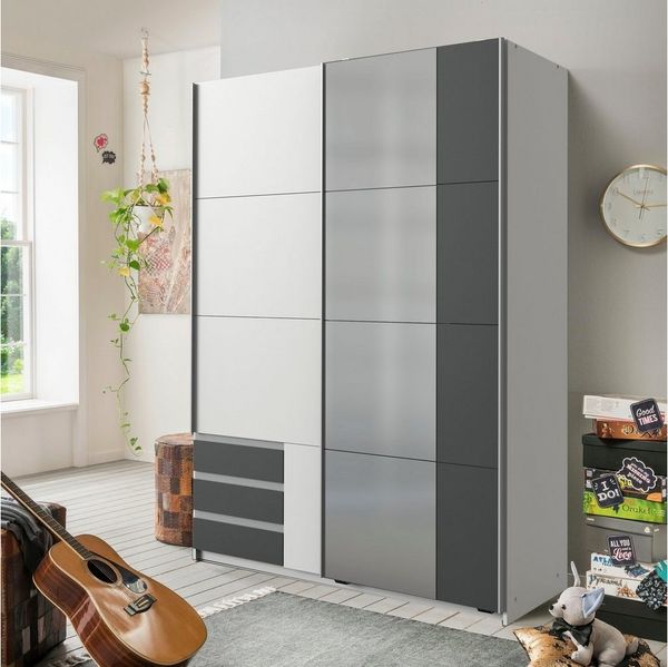 Schwebetürenschrank Emden Kleiderschrank mit Spiegel Ausführung weiß