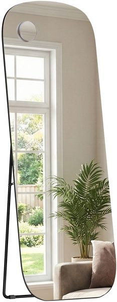SONGMICS Ganzkörperspiegel mit Vergrößerungsspiegel, Sicherheitsglas, mit runden Ecken, 160 x 50 cm, schwarz