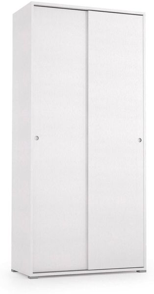 Dmora 2-türiger Kleiderschrank Alaysia, Kleiderschrank mit 2 Schiebetüren und 4 Regalen, moderne Mehrzweck-Schlafzimmermöbel, 100 % Made in Italy, 90 x 45 x 195 cm, Weiß,