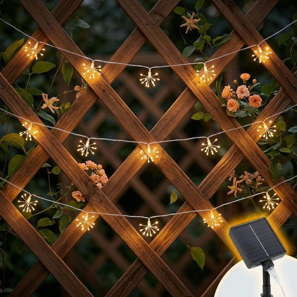 Salcar LED Solarleuchte LED Feuerwerk-Lichterkette Außen Solar Gartenleuchte Weihnachtsdeko, 10 Feuerwerk-Lichterkette 150 LED, 8 Modi, mit Fernbedienung