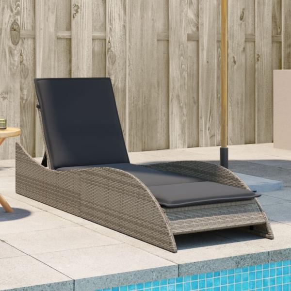 vidaXL Sonnenliege mit Auflage Grau 60x205x73 cm Poly Rattan 368280