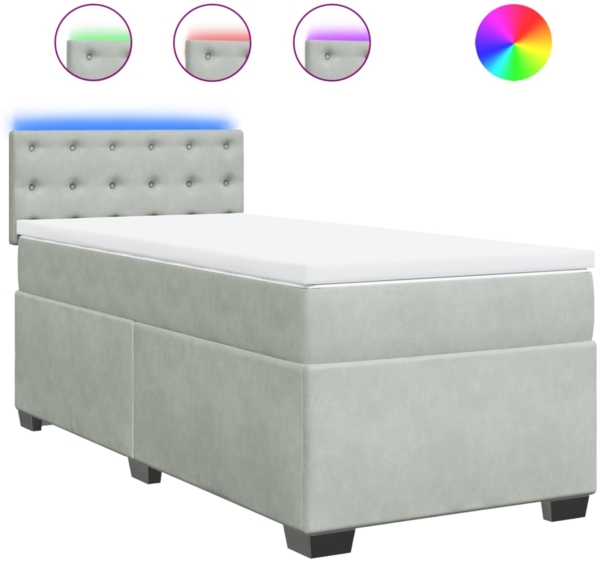 vidaXL Boxspringbett mit Matratze Hellgrau 100x200 cm Samt 3288546