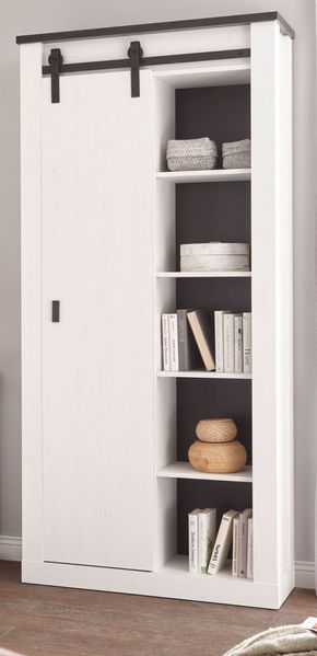 Stauraumschrank Stove in weiß Pinie und anthrazit Landhaus 93 x 201 cm