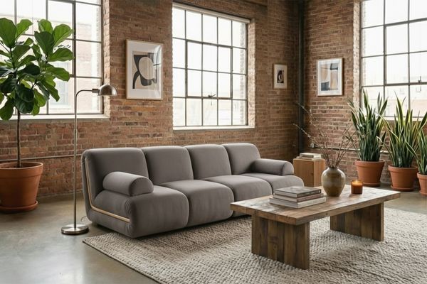 KAWOLA Modulsofa LAYLA 2-Sitzer 2 Module 2 Armlehnkissen Velvet taupe 74 x 99 x 183 cm