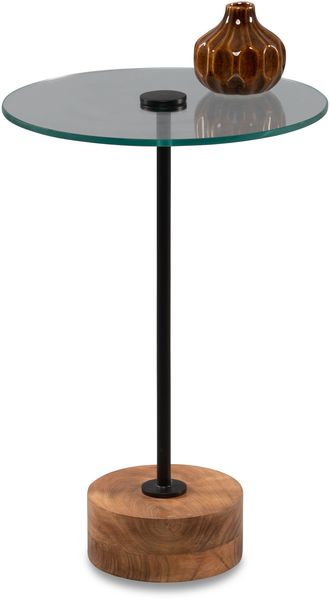 Beistelltisch >Pori< in Schwarz, Akaziefarben, Holz, Metall, Glas - 53x35 (HxD)