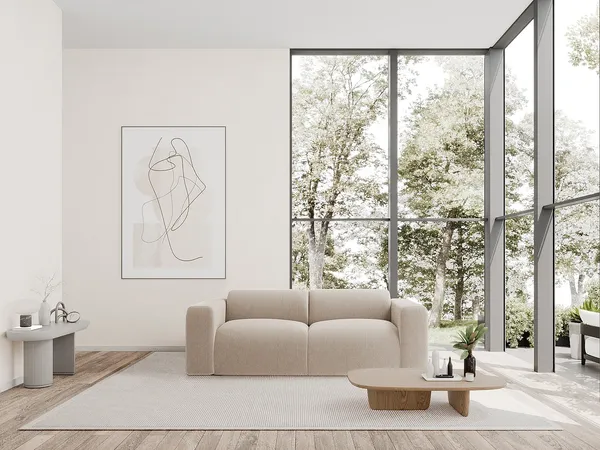 Vente-unique - POGNI Sofa SamtStoff Beige - B 97 cm x H 73 cm x L 205 cm