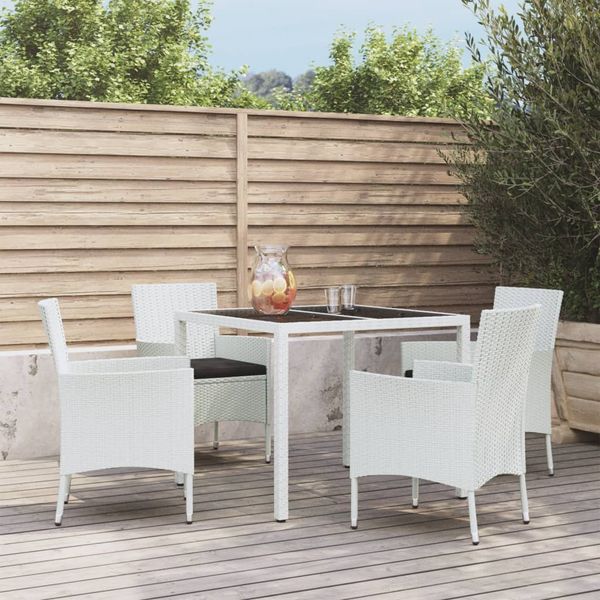 vidaXL 5-tlg. Garten-Essgruppe mit Kissen Weiß Poly Rattan 3187341