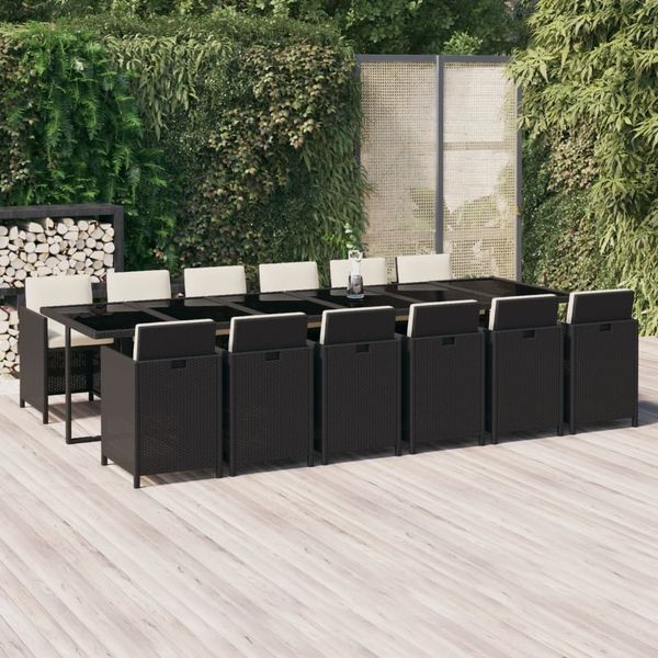 vidaXL 13-tlg. Garten-Essgruppe mit Kissen Poly Rattan Schwarz 3095611