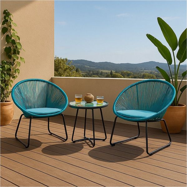 HTI-Living Garten-Essgruppe Modernes Terrassenmöbel, (Set, 3-tlg, 2x Sessel, 1x Tisch, inkl. Sitzkissen), Gartenmöbel Loungegarnitur