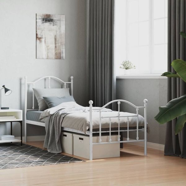 vidaXL Bettgestell mit Kopf- und Fußteil Metall Weiß 75x190 cm 353496