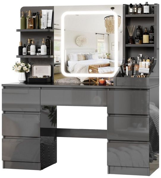 HOMALL Schminktisch Schminktisch Spiegel und LED Mit 7 Schubladen 8 Ablagefächern ostern (GroBe: 110 40*139 cm Einstellbare drei Farbtemperaturen, um thr perfektes Make-up zu prasentieren ostern geschenke)