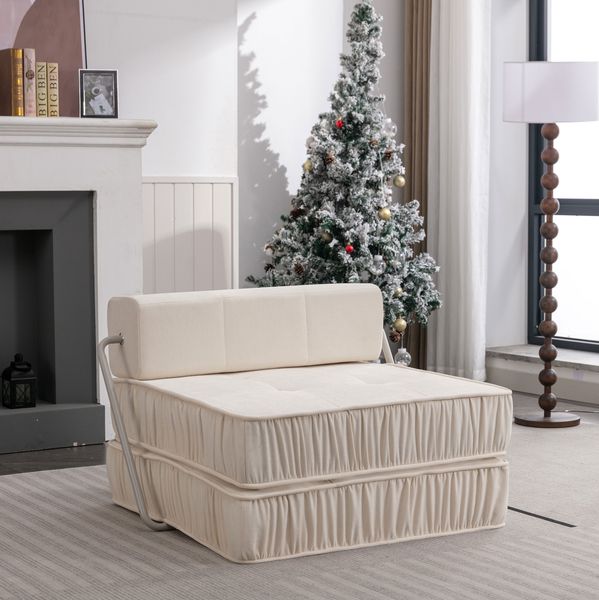 Schlafsofa 186 x 93 x 44,5 cm – klappbares 2-in-1 Sofa-Bett in Weiß mit Chenille-Bezug