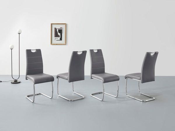 4er-Set 'Flora' Schwingstuhl, grau, Kunstleder