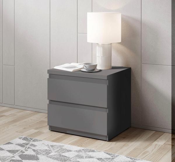 OLLI Nachttisch mit zwei Schubladen in Graphit - Moderner Nachtschrank mit Stauraum für Ihr Bett - 45 x 44 x 38 cm (B/H/T)