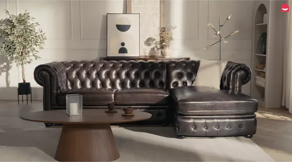 Vente-unique - Chesterfield Ecksofa - Ecke Rechs - Büffelleder - Rotbraun - BRENTON