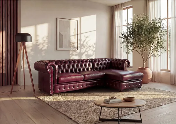 Vente-unique - Chesterfield Ecksofa - Ecke Rechs - Büffelleder - Rotbraun - BRENTON
