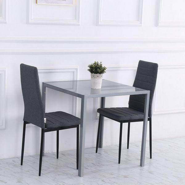 HOMCOM Esstisch Esszimmertisch für 4 Personen (Glastisch, 1-St, Küchentisch), für Küche, Esszimmer, Grau, 75 x 75 x 75 cm