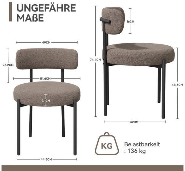 HawthyHome Esszimmerstuhl Runder Polsterstuhl mit Metallgestell, Wohnzimmerstuhl, Küchenstuhl (4 St), 4er Set