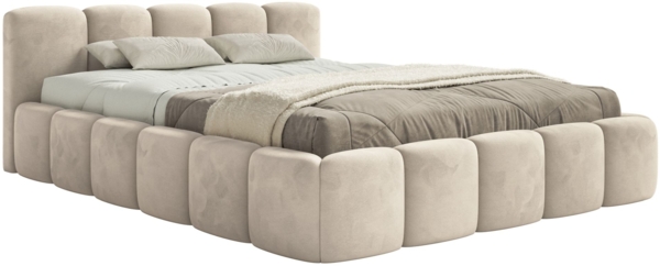 Selsey 'Cloudy Low' Polsterbett 160x200 cm, mit Bettkasten, wasserabweisender Samt, Hellbeige